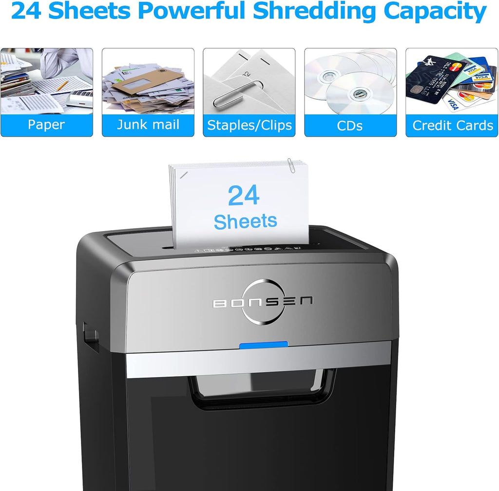24-Sheet Cross-Cut Paper Shredder, 40-Min Continuous Run Time, 9-Gallon Basket, P-4 Security
