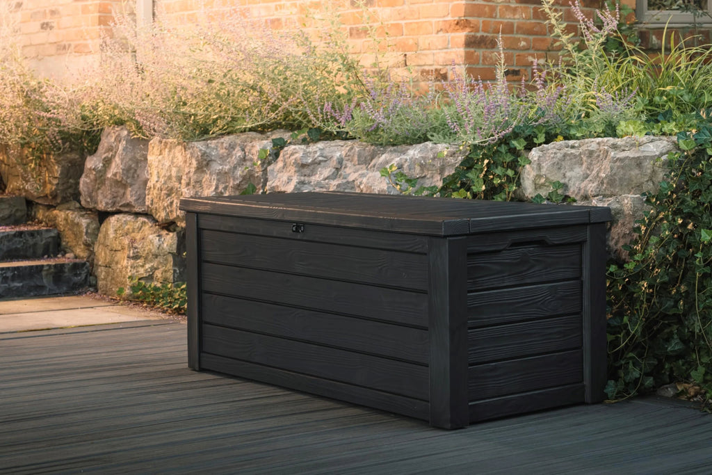 150 Gallon Resin Outdoor Storage Box, Large Deck Container for Patio, Garden and Yard, Dark Gray