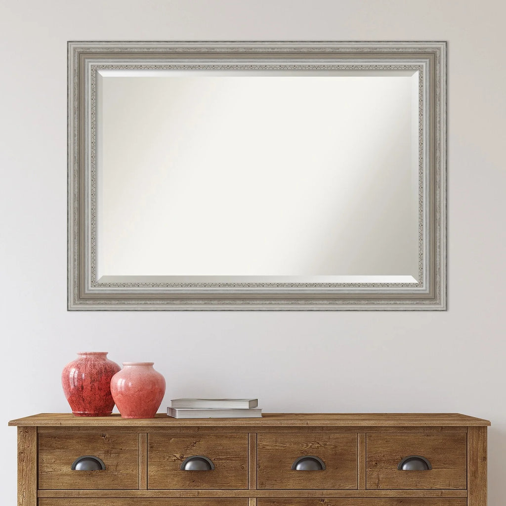 Beveled Bathroom Wall Mirror, Silver Frame Decorative Vanity Mirror for Bathroom, Bedroom and Entryway