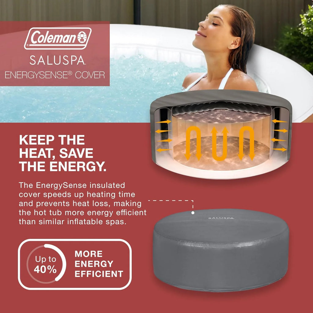 2-4 Person Inflatable Hot Tub, Portable Round Outdoor Spa with 120 Soothing Air Jets and Insulated Cover, Black