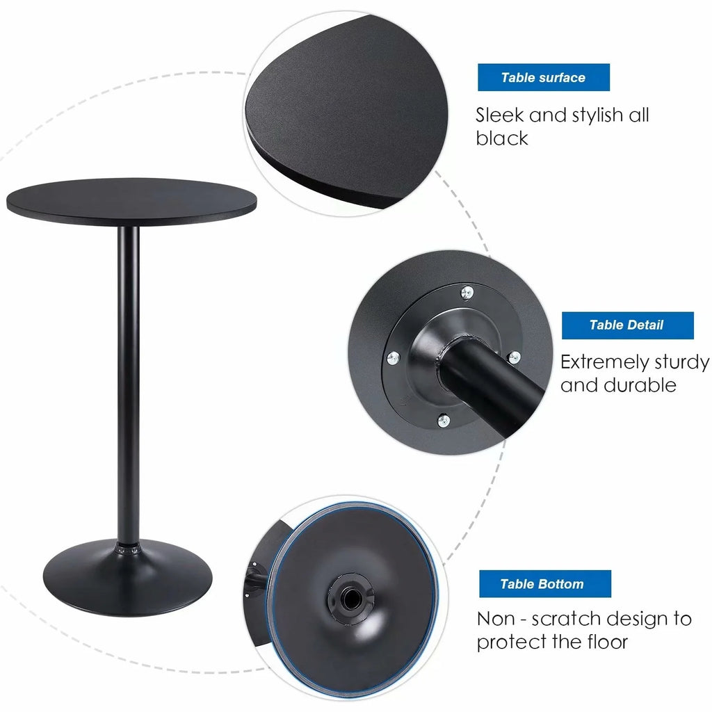 Round Bistro Pub Table, Bar Height Cocktail Table with Metal Base and MDF Top, 23.8 Inch