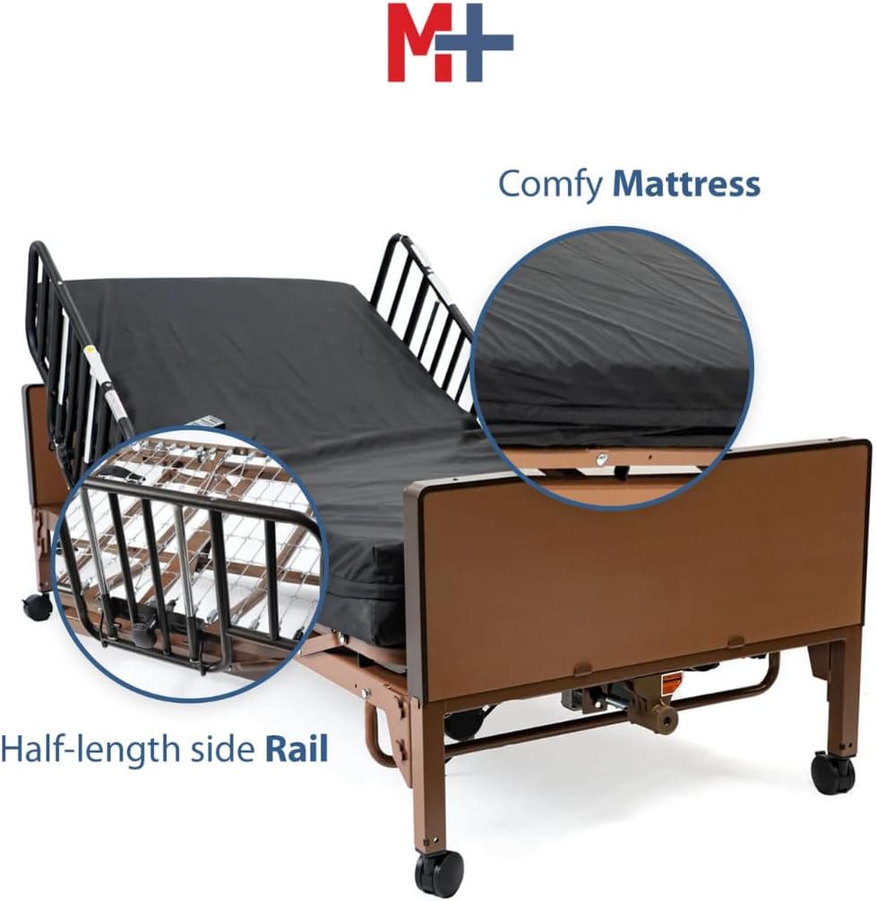 Fully Electric Hospital Bed with Foam Mattress and Half Rails