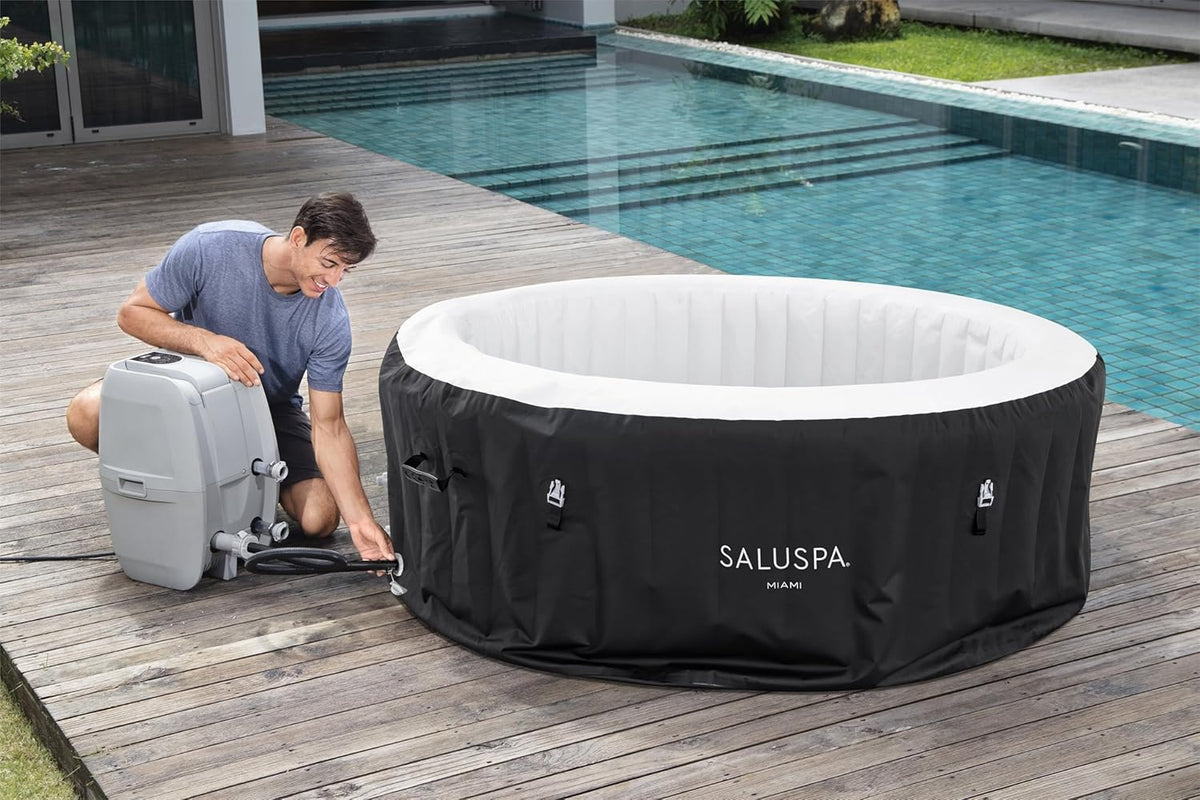 71 x 26-Inch Inflatable Hot Tub Spa for 2-4 Persons, Portable, with 2 Covers, Black