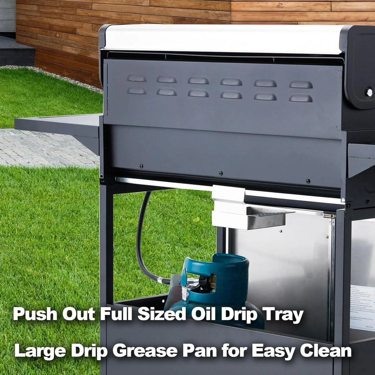 4-Burner Propane Gas Grill with Cast Iron Grates, Side Stove and 44,000 BTU Stainless Steel Burners