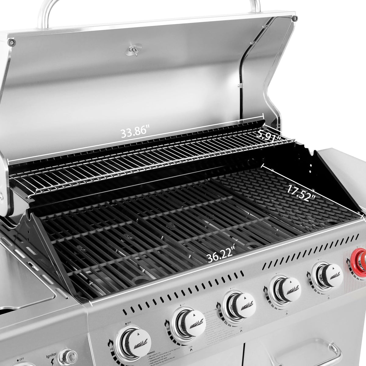 Stainless Steel 6-Burner Gas Grill – 74,000 BTU with Sear & Side Burner, Cabinet Style
