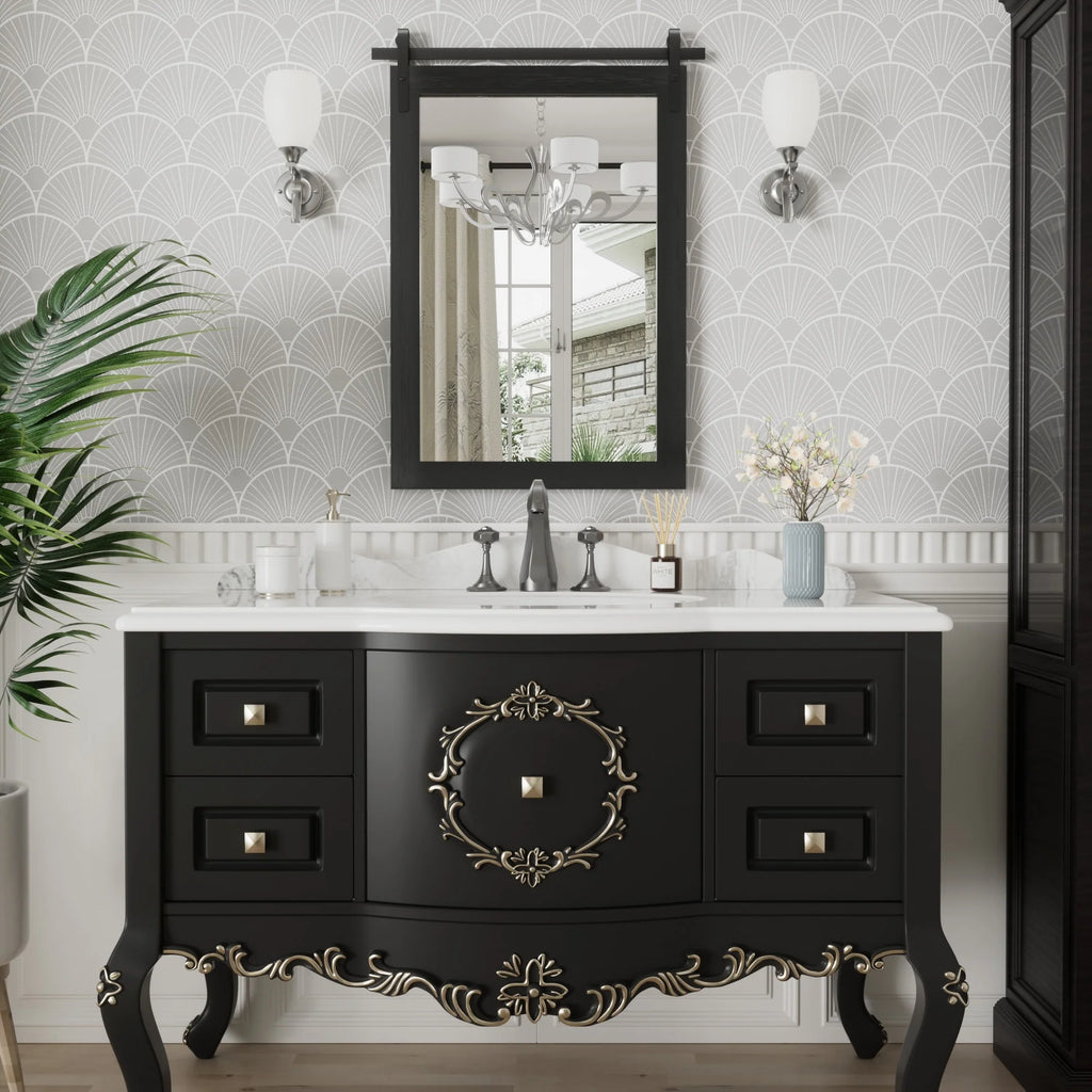 Modern Rectangular Wall Mirror with Wood Frame, Bathroom and Barn Door Mirror, Multiple Sizes