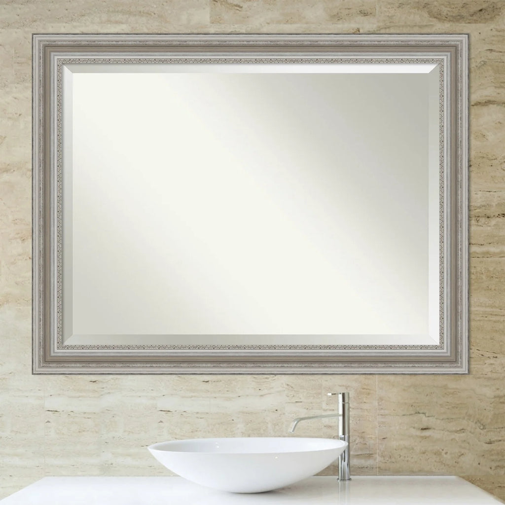 Beveled Bathroom Wall Mirror, Silver Frame Decorative Vanity Mirror for Bathroom, Bedroom and Entryway