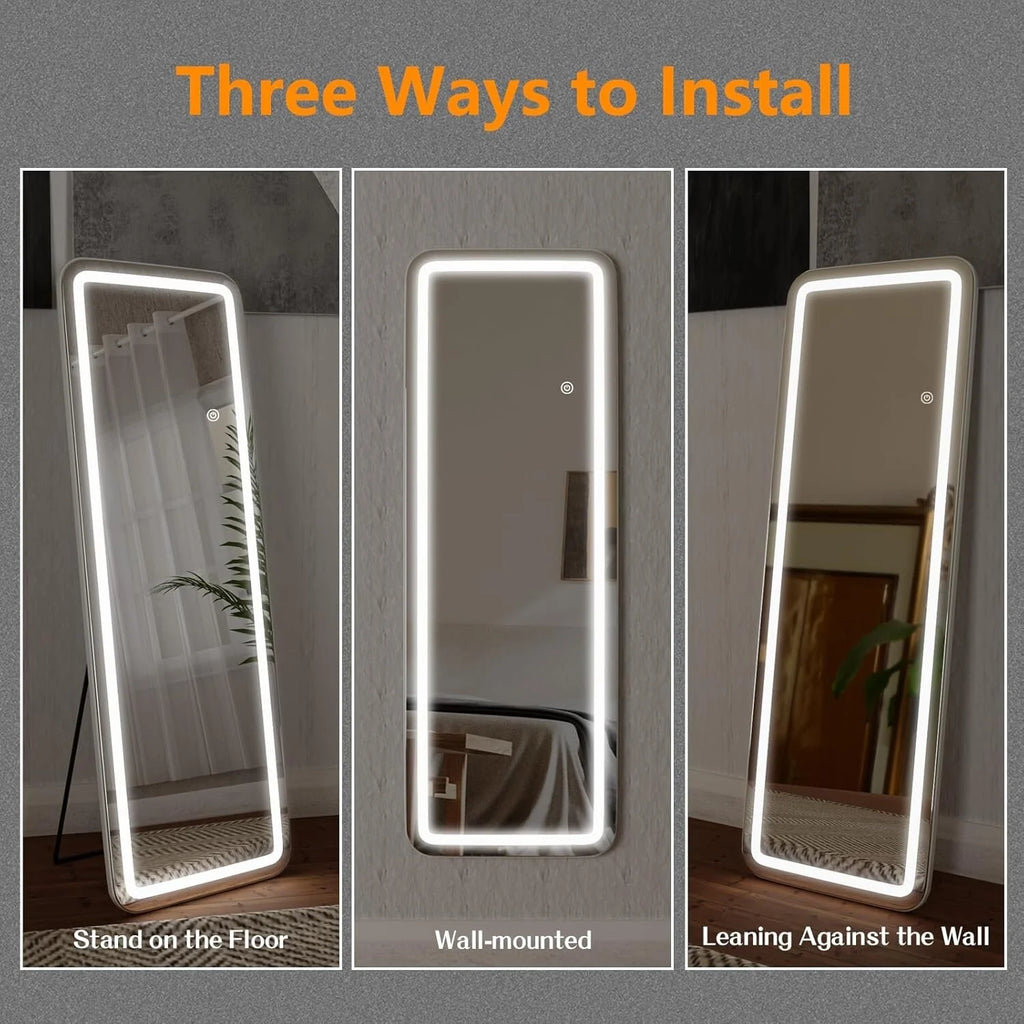 64 x 21 Inch Full Length LED Floor Mirror with Stand, Wall Mounted Full Body Mirror