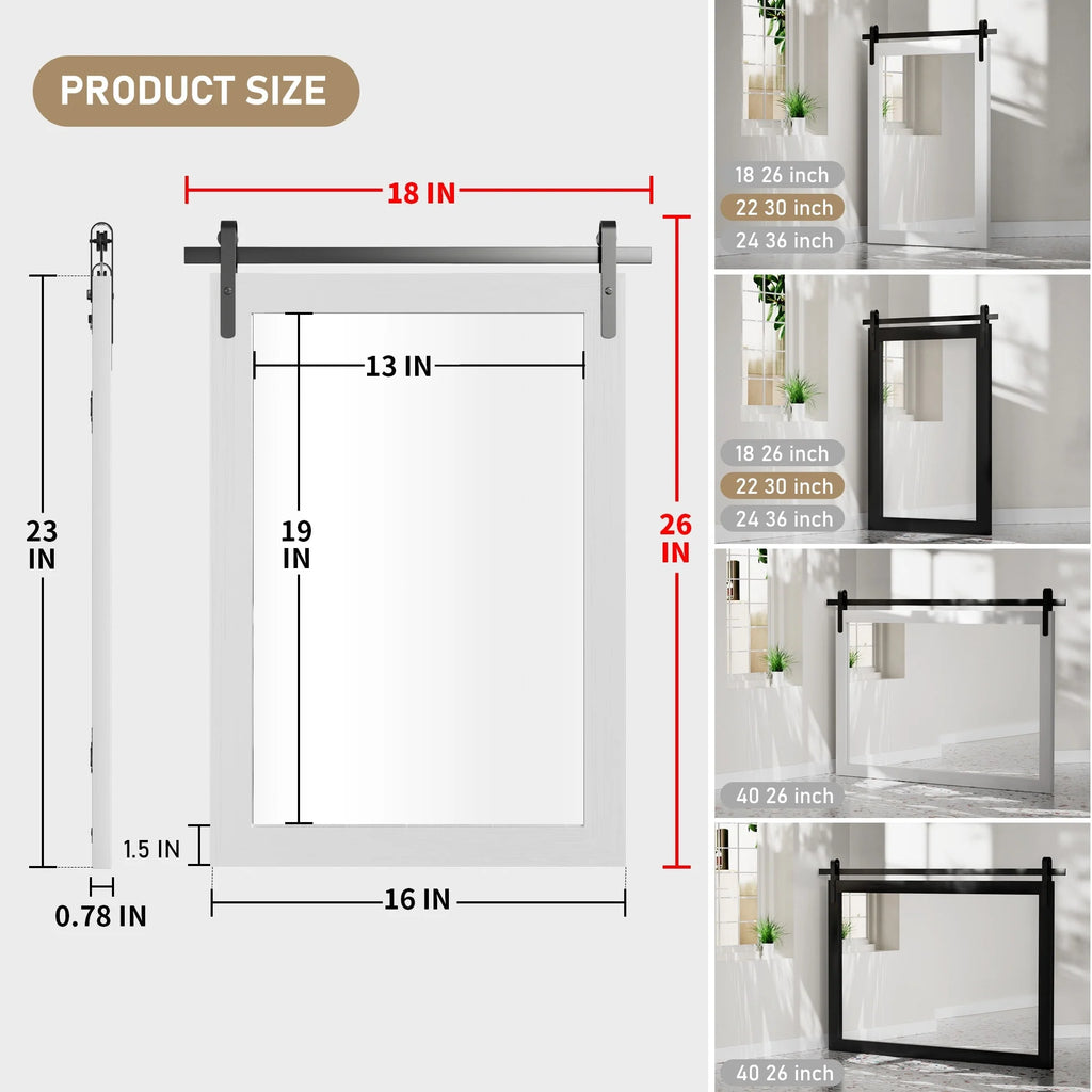 Modern Rectangular Wall Mirror with Wood Frame, Bathroom and Barn Door Mirror, Multiple Sizes