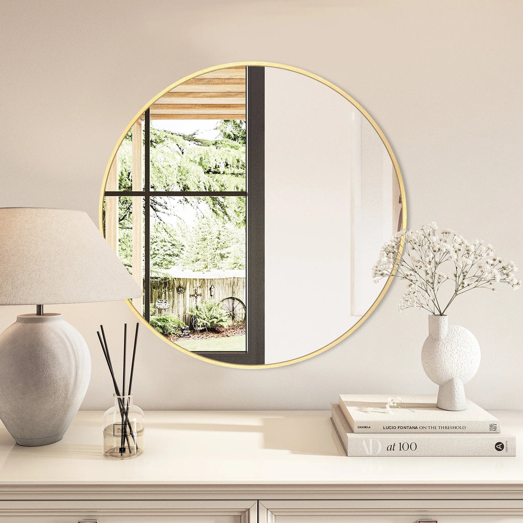 Modern Round Bathroom Vanity Mirror, Wall Mounted Circular Mirror for Bathroom, Bedroom and Home Decor