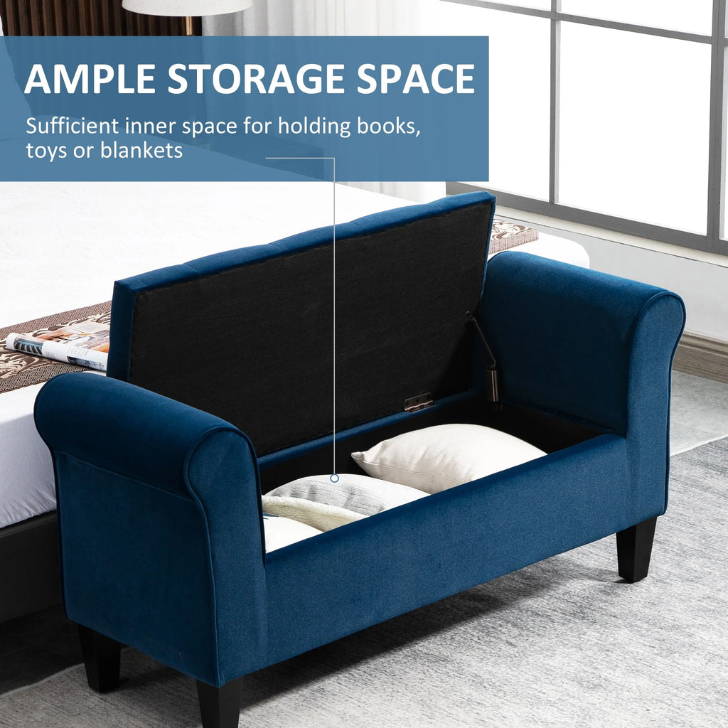 Button-Tufted Storage Ottoman Bench, Upholstered Bed Bench with Rolled Armrests for Bedroom, Living Room and Hallway