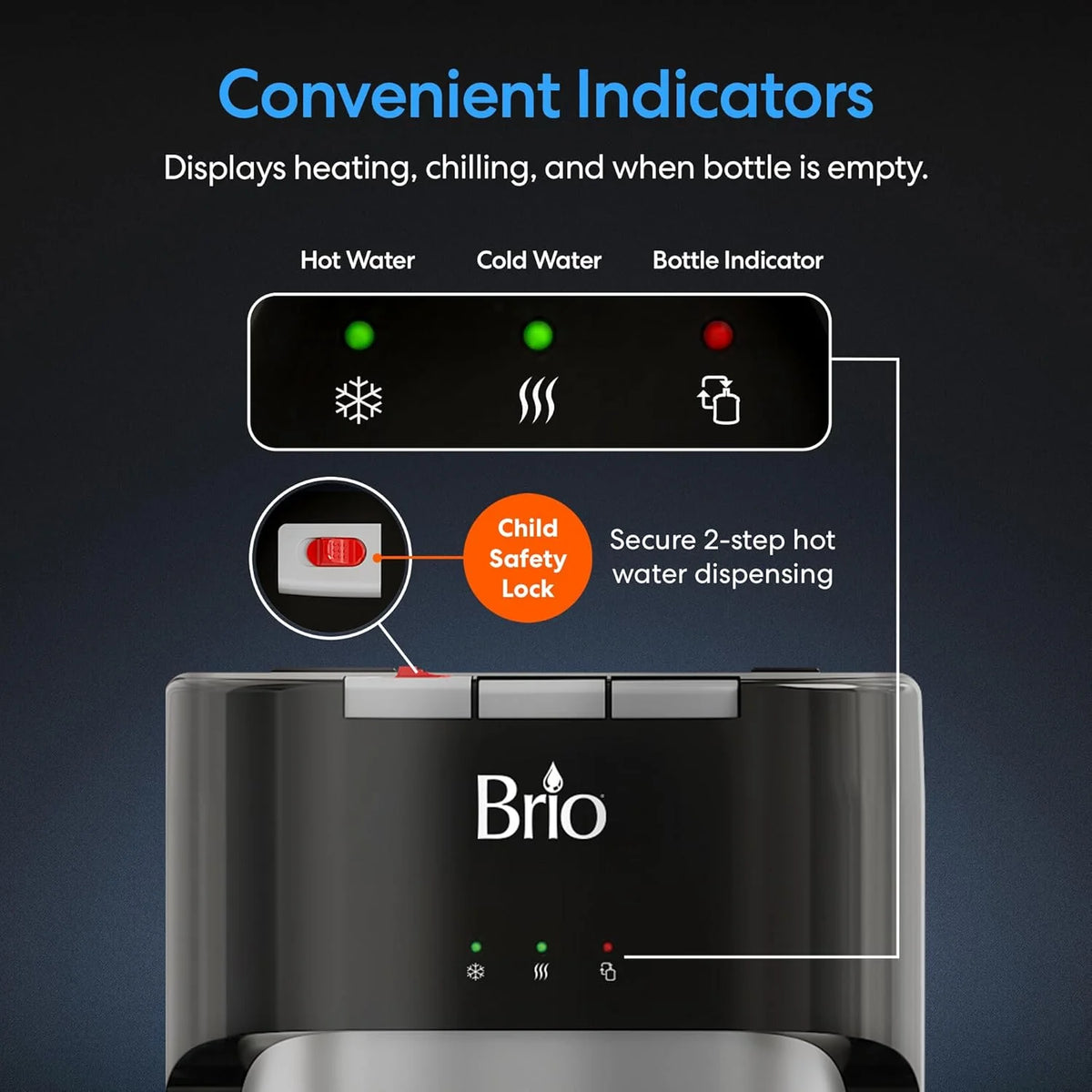 Bottom Loading Water Cooler Dispenser – 3 Temp Settings with Child Safety Lock & LED Empty Alert