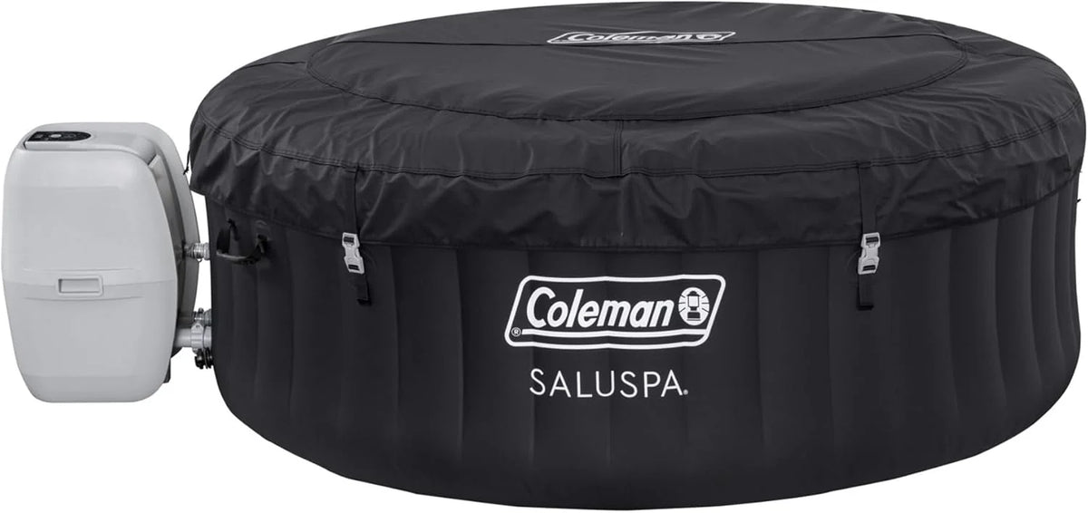 2-4 Person Inflatable Hot Tub, Portable Round Outdoor Spa with 120 Soothing Air Jets and Insulated Cover, Black