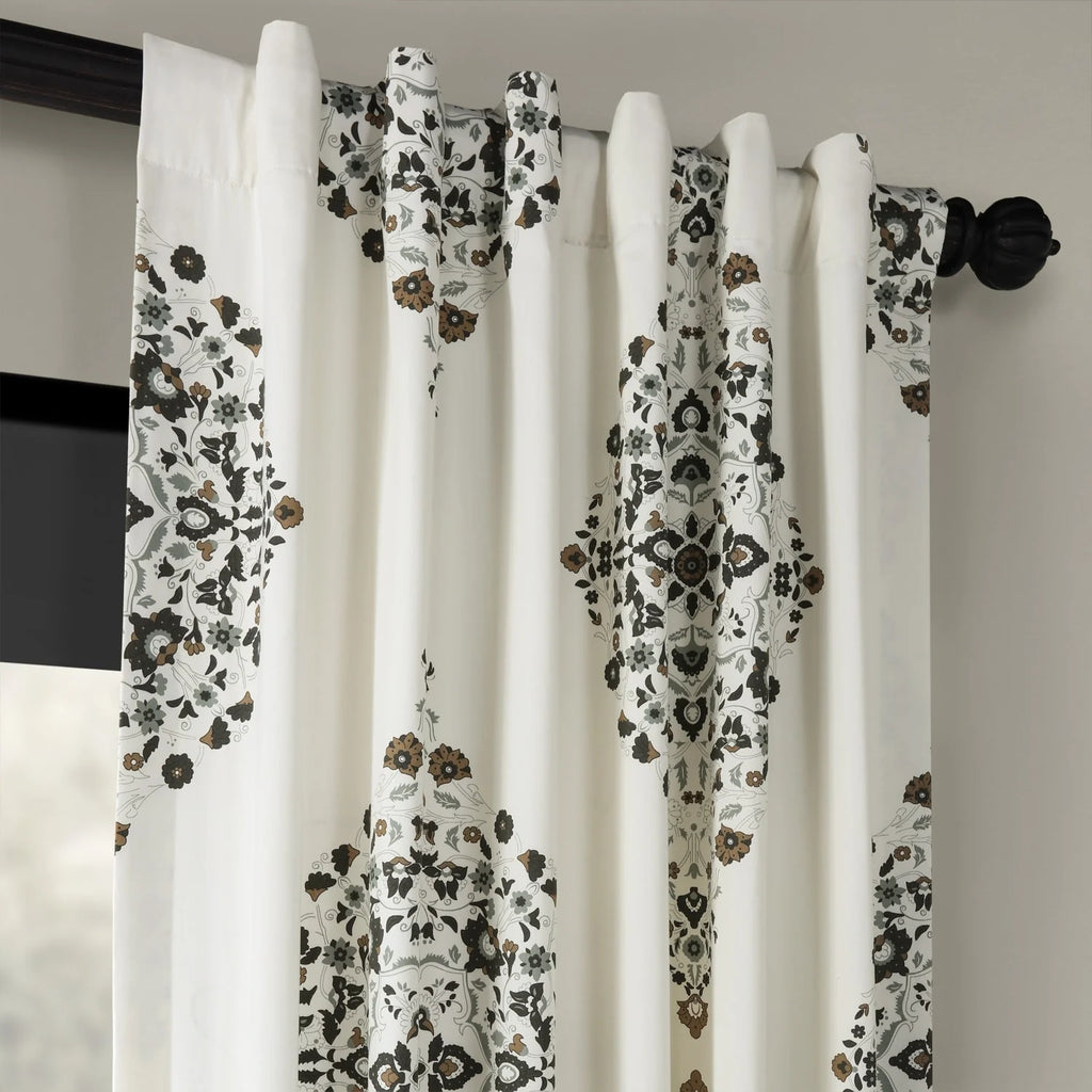 Medallion Damask Printed Cotton Room Darkening Curtain Panel, 1 Piece