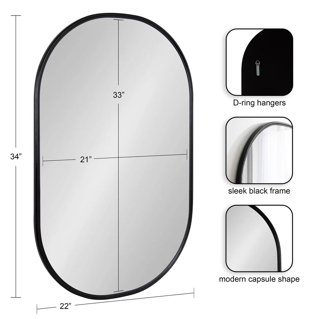 Modern Capsule Framed Wall Mirror, Decorative Oval Accent Mirror for Living Room, Bedroom and Entryway
