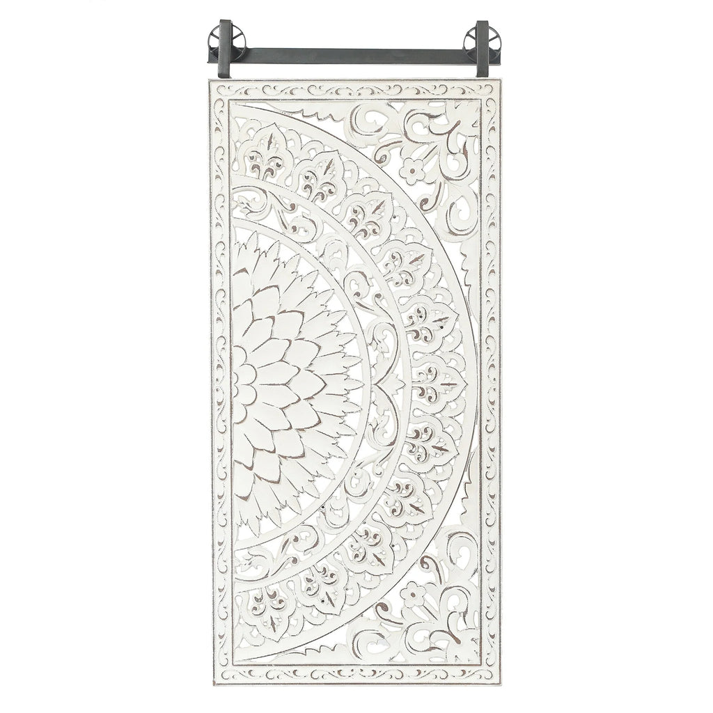 Set of 2 Distressed Ivory White Wood Flower Wall Art with Black Accents