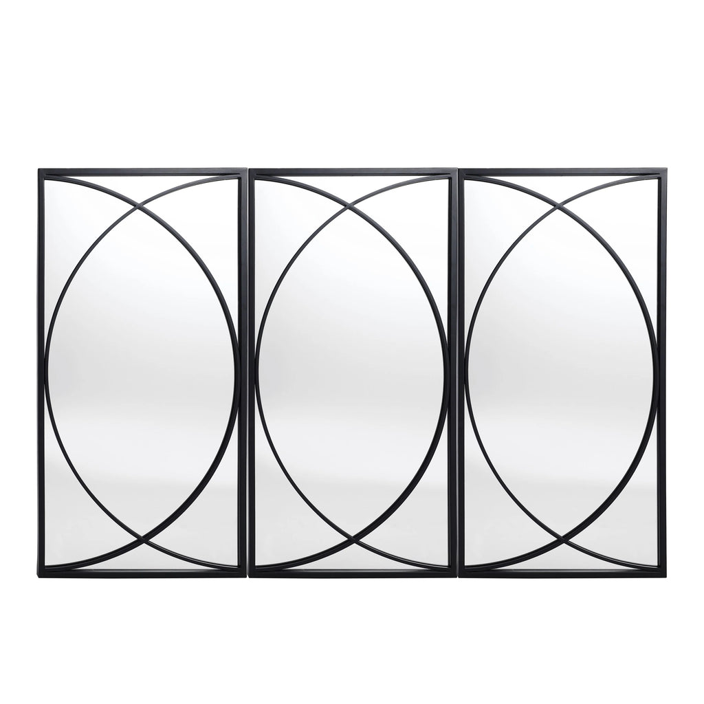 3-Piece Black Metal Rectangular Wall Mirror Set, 31.9" H x 15.75" W x 0.75" D