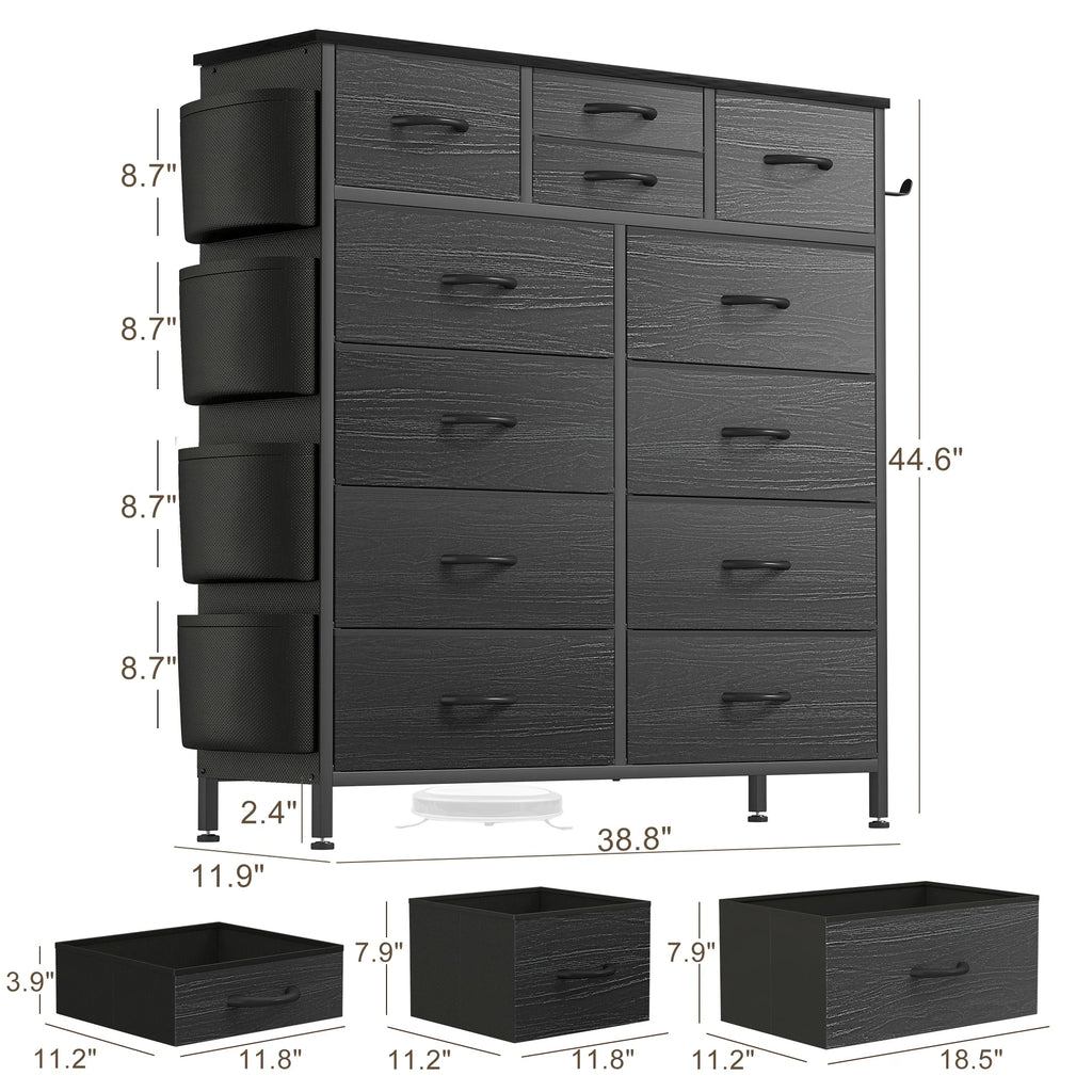 12 Drawer Fabric Dresser, Tall Bedroom Chest of Drawers with Storage