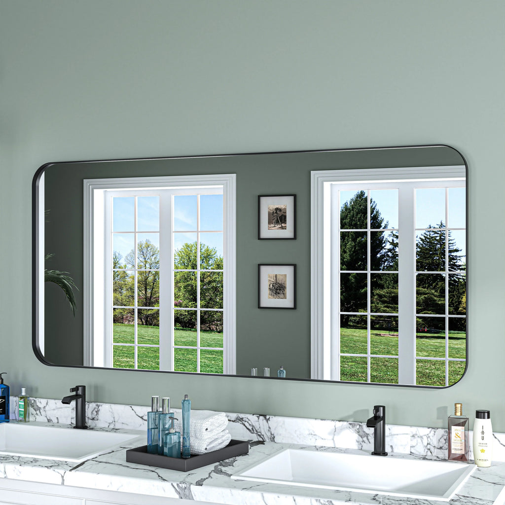 Aluminum Alloy Rounded Corner Vanity Mirror, Modern Wall Mounted Mirror for Bathroom, Bedroom and Home Decor
