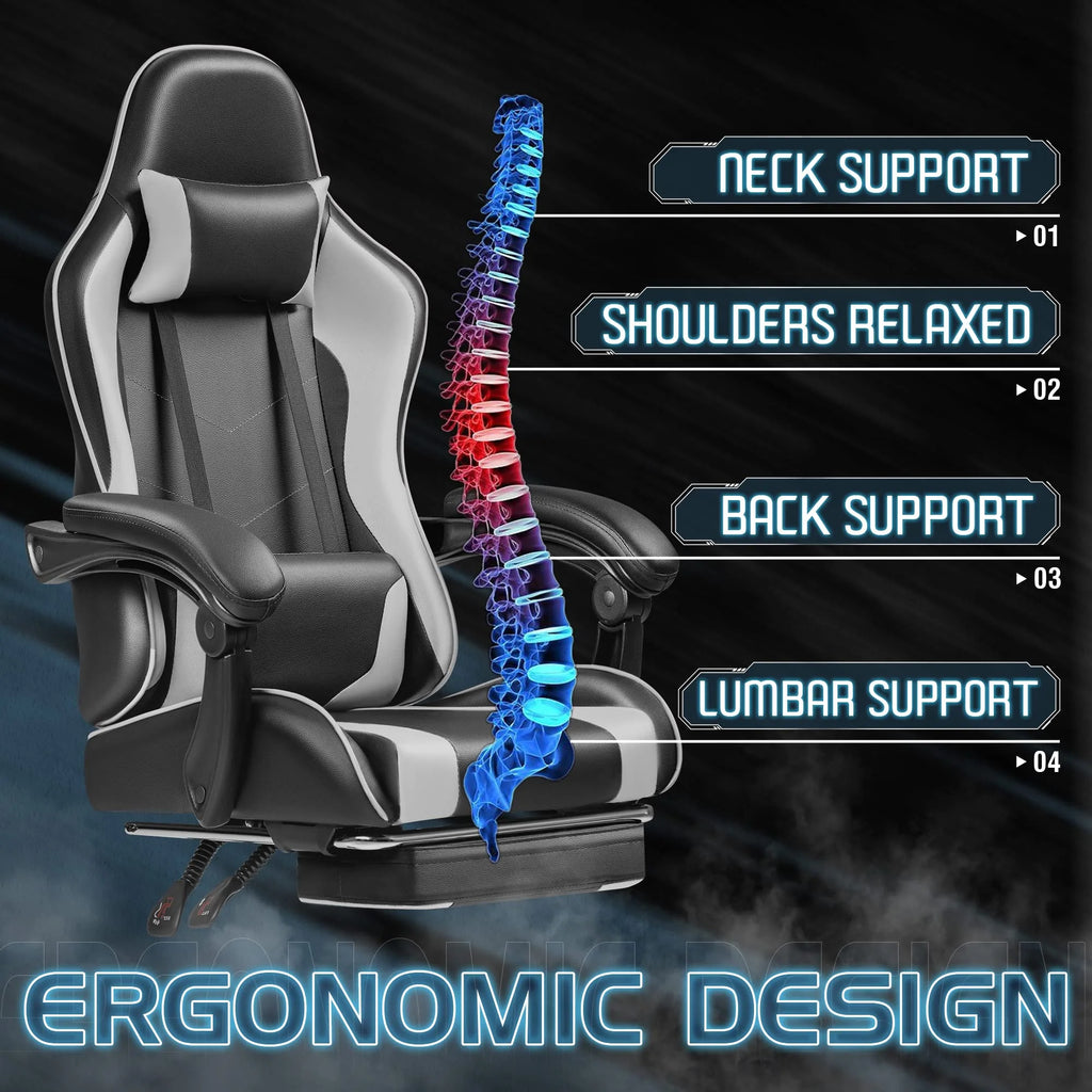 Ergonomic Gaming Chair with Footrest and Massage Support, Reclining Computer Chair for Gaming Room and Home Office
