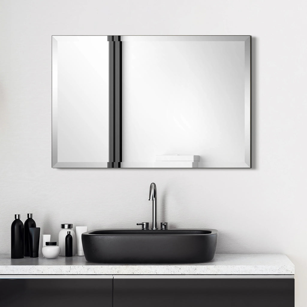 Frameless Beveled Prism Wall Mirror, Clear Square or Rectangular Decorative Mirror for Bathroom, Bedroom and Home Decor