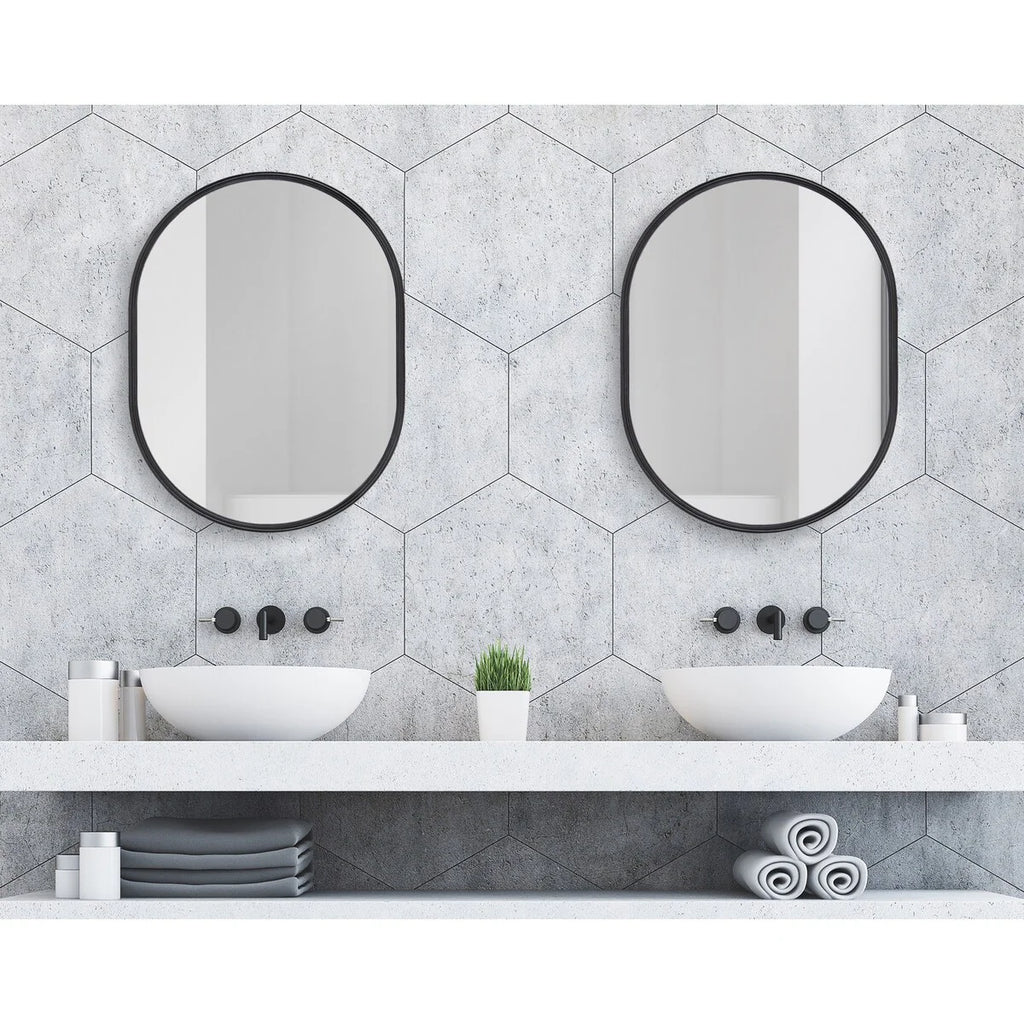 Modern Capsule Framed Wall Mirror, Decorative Oval Accent Mirror for Living Room, Bedroom and Entryway