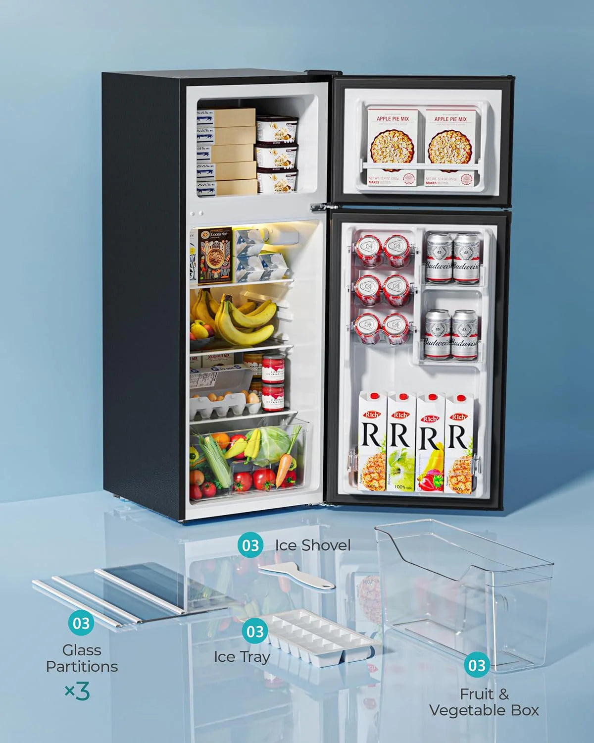 3.2 Cu. Ft. 2-Door Mini Fridge with Freezer, Compact Refrigerator, Silver