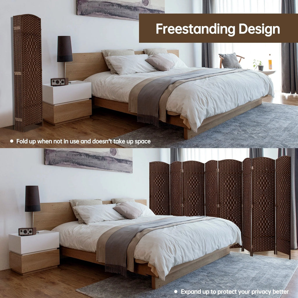 6 FT Tall Woven Fiber Room Divider, Freestanding Folding Privacy Screen