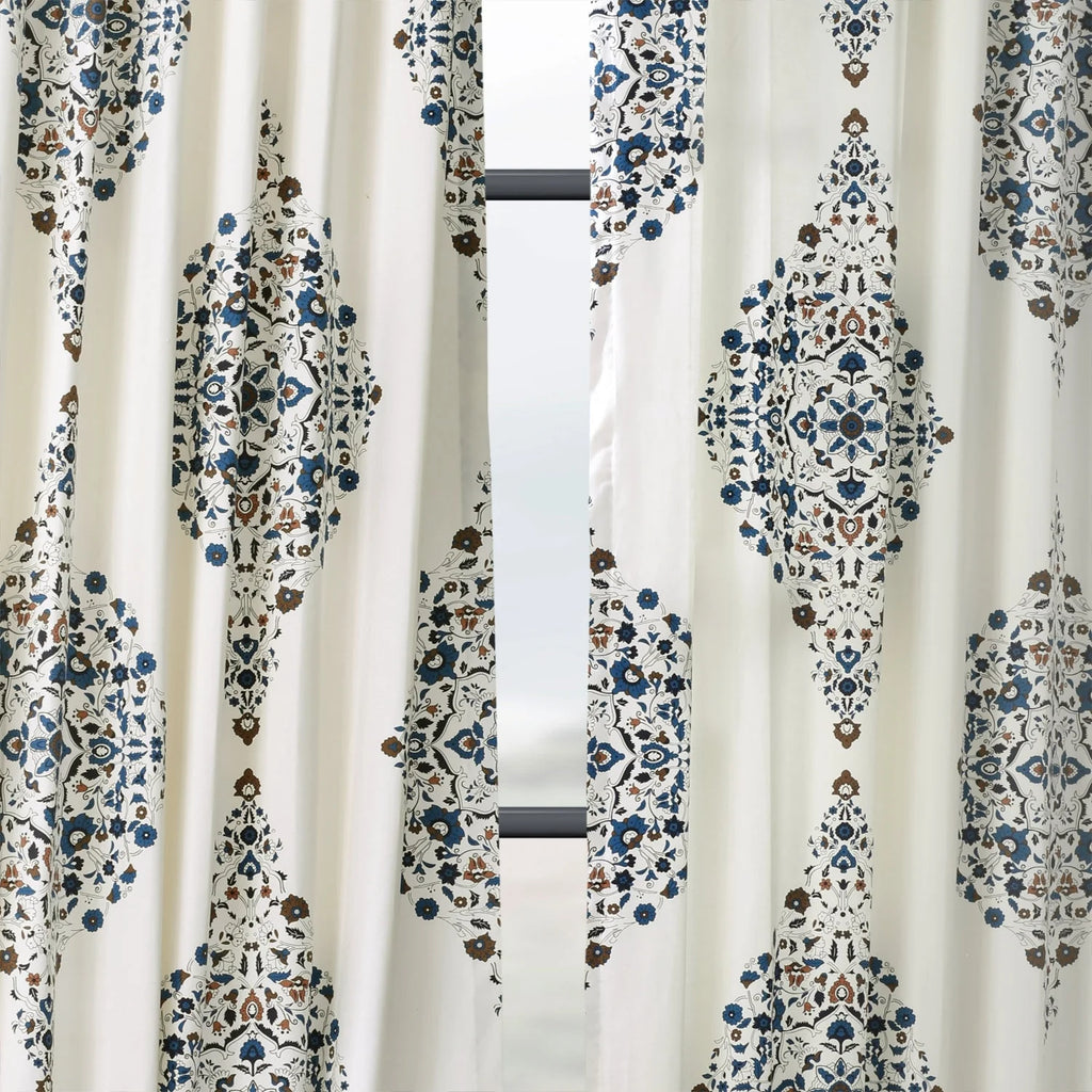 Medallion Damask Printed Cotton Room Darkening Curtain Panel, 1 Piece