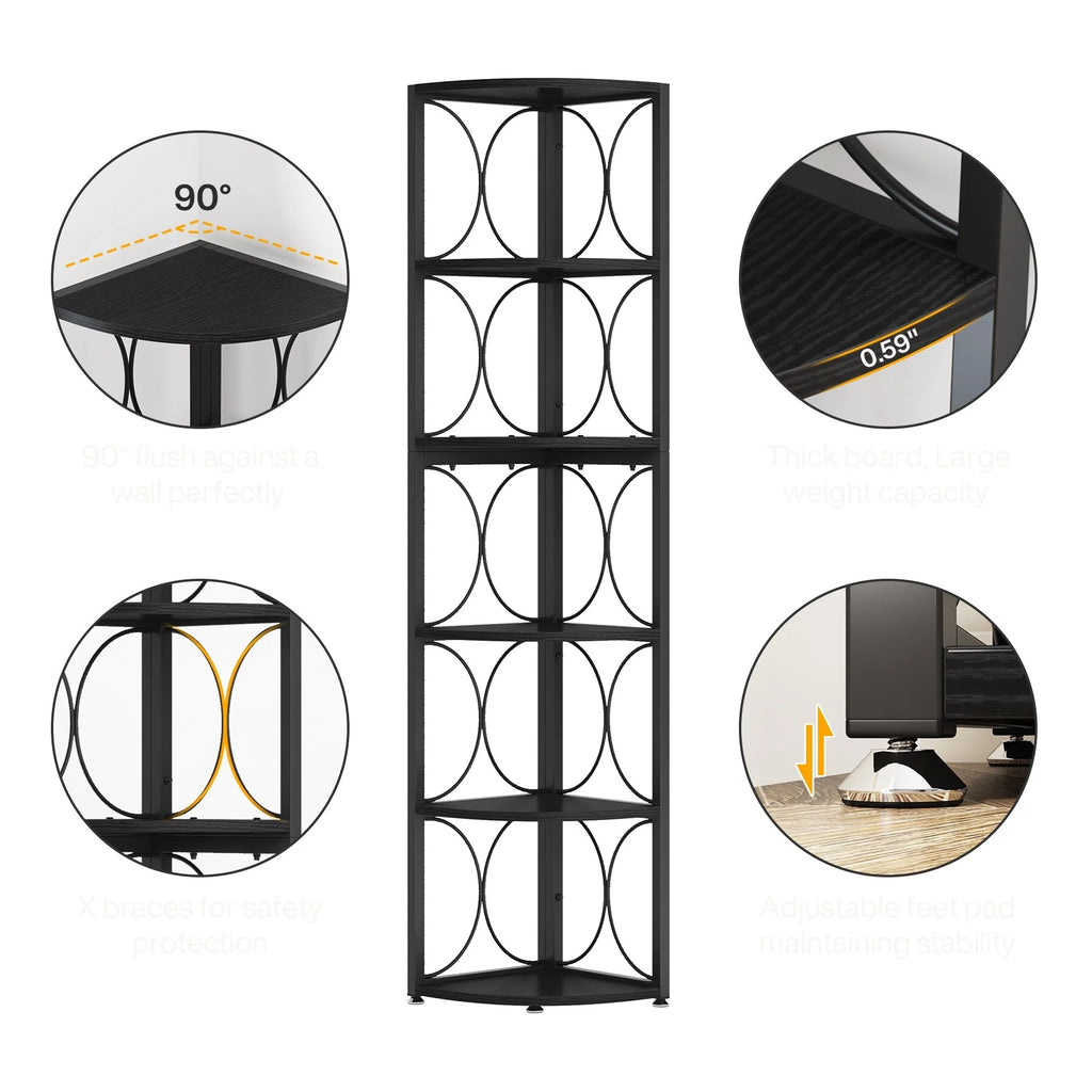 67 Inch Tall Corner Shelf, Freestanding Corner Bookshelf and Storage Shelving Unit