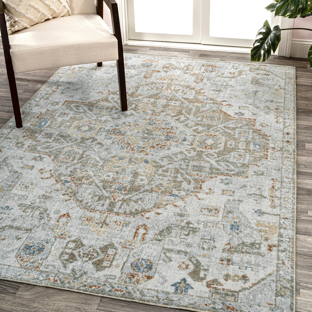 Bohemian Medallion Low-Pile Machine-Washable Area Rug, Cream and Terra