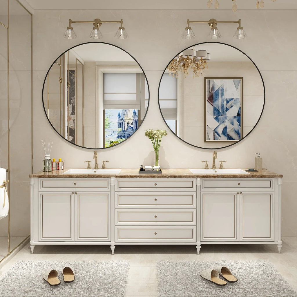 Round Metal Black Frame Bathroom Vanity Mirror, Wall Mounted Decorative Mirror