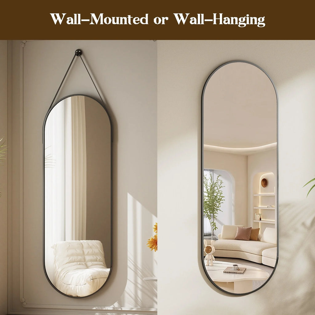 48 x 16 Inch Full Length Wall Mirror with Leather Strap, Hanging Full Body Mirror for Bedroom, Entryway and Home Decor