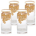 Set of 4 24K Gold Embellished Crystal Highball Tumblers, Made in Italy