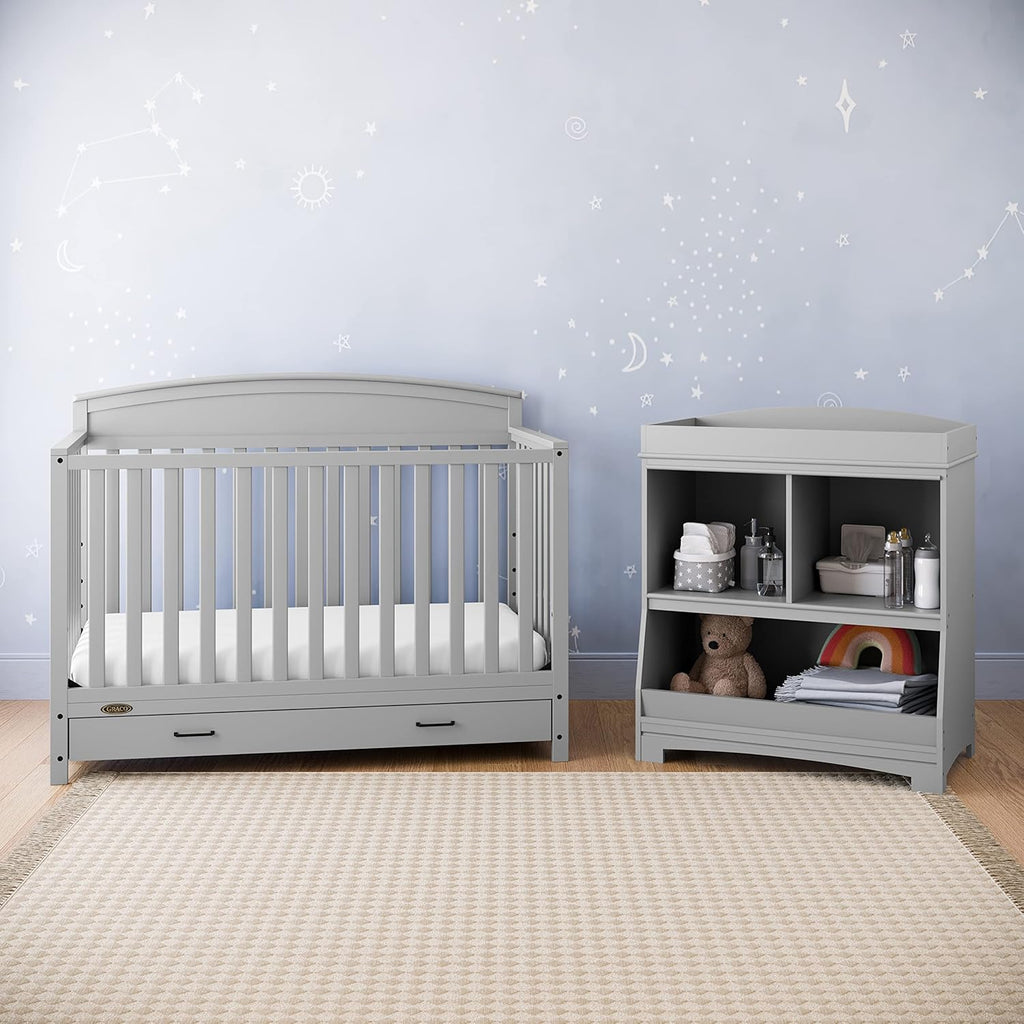 5-in-1 Convertible Baby Bed with Storage Drawers, White, Converts to Toddler Bed, Daybed and Full-Size Bed