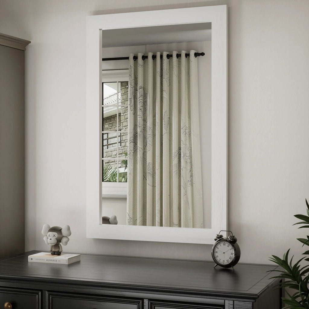Modern Rectangular Wall Mirror with Wood Frame, Bathroom and Barn Door Mirror, Multiple Sizes