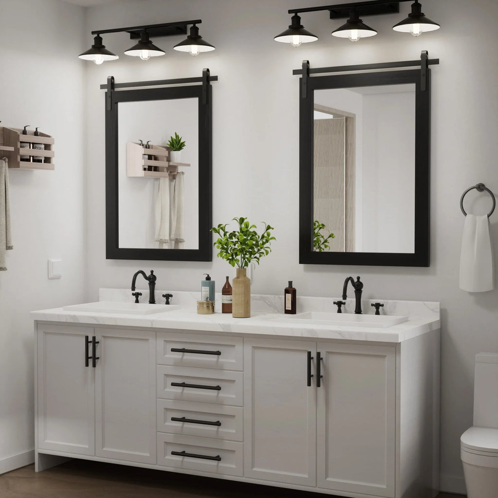 Modern Rectangular Wall Mirror with Wood Frame, Bathroom and Barn Door Mirror, Multiple Sizes