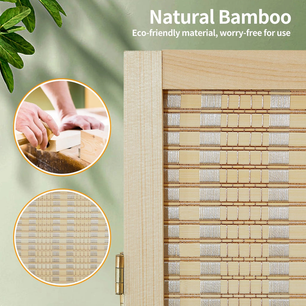 4-Panel Bamboo Folding Partition Screen 6FT Detachable Room Divider