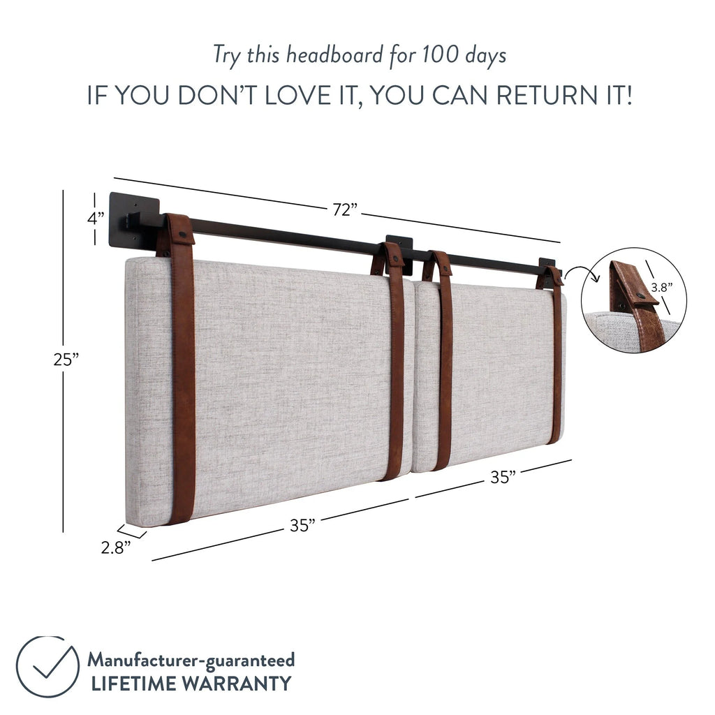 Wall Mount Upholstered Headboard with Metal Rail - Modern Bedroom Headboard