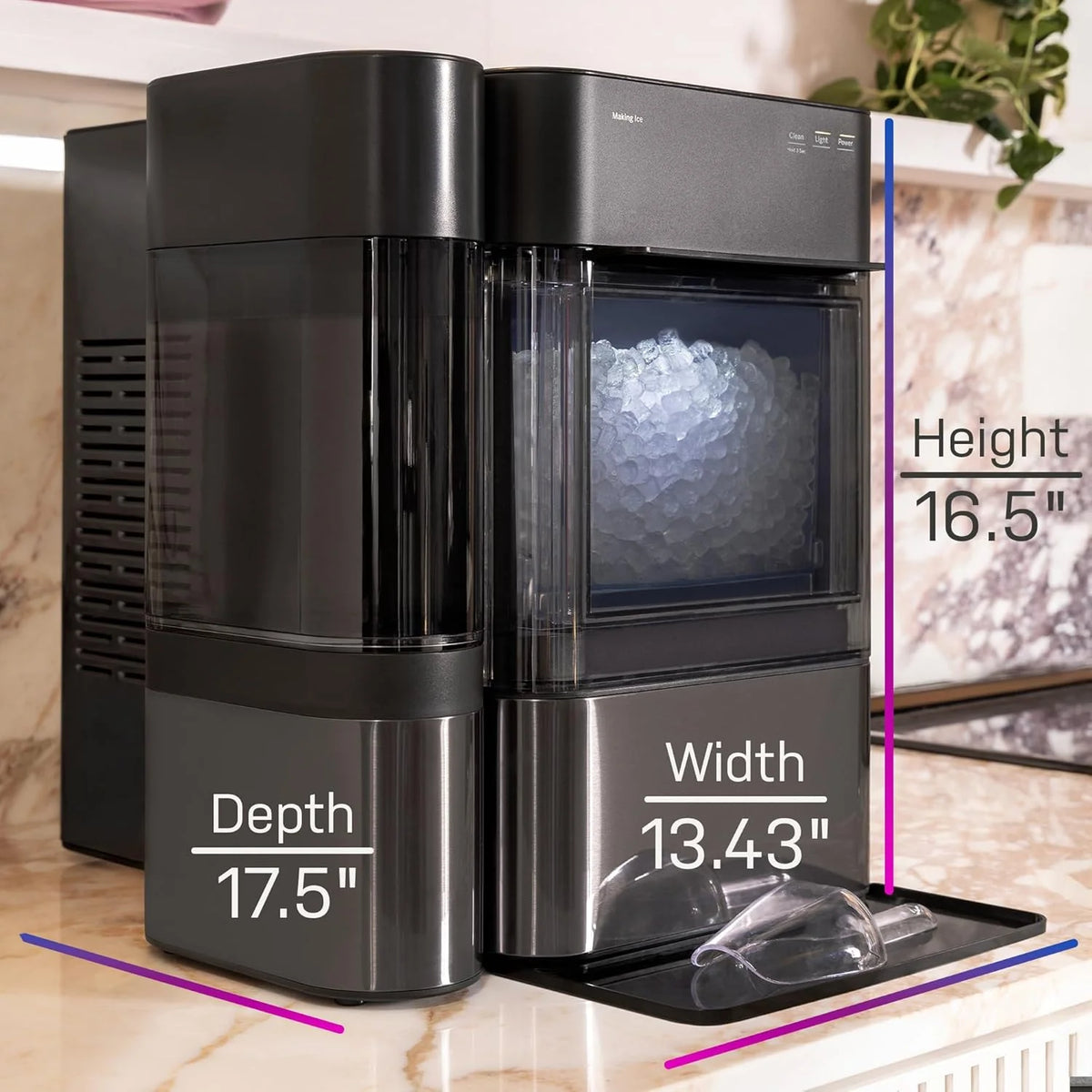 Countertop Nugget Ice Maker with 1-Gallon Water Tank, Makes 38 lbs of Pellet Ice in 24 Hours, WiFi Smart Connectivity, Includes Ice Scoop, Stainless Steel