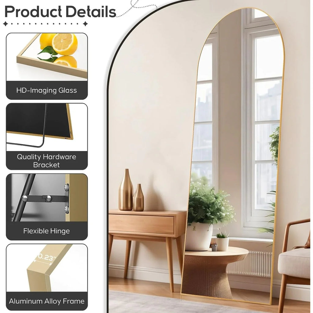 Full Length Mirror with Stand, Aluminum Alloy Frame Full Body Floor Mirror for Bedroom and Cloakroom