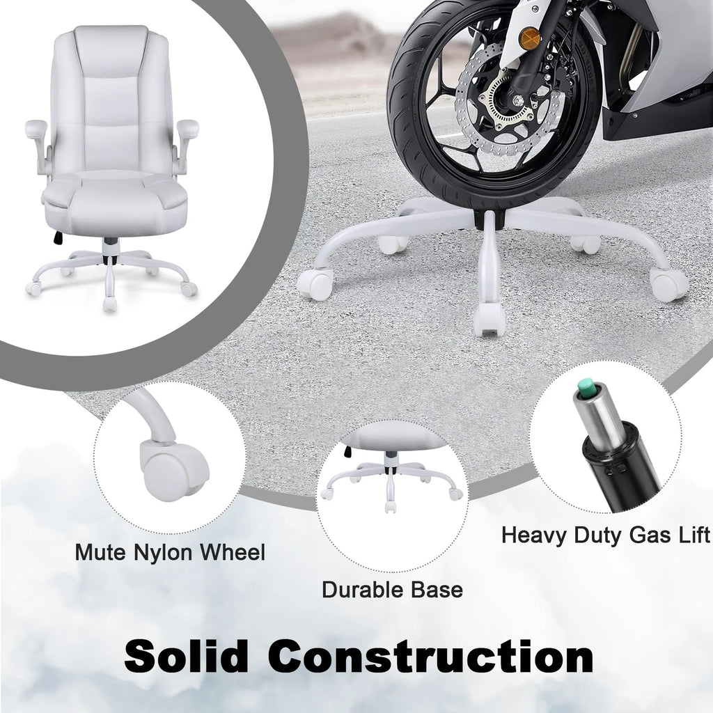 Big and Tall Ergonomic Office Chair, High Back Leather Executive Computer Chair with Padded Flip-Up Arms
