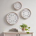 3-Piece Distressed White Floral Carved Wood Wall Decor Set, Vintage Medallion Hanging Art for Home Decoration