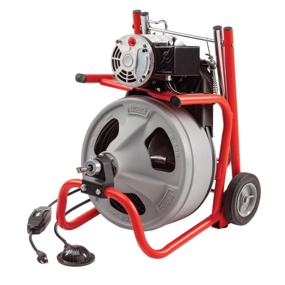 120V Drum Drain Cleaning Snake Auger with 3/8-In. x 75-Ft. Cable, 4-Piece Tool Set and Gloves