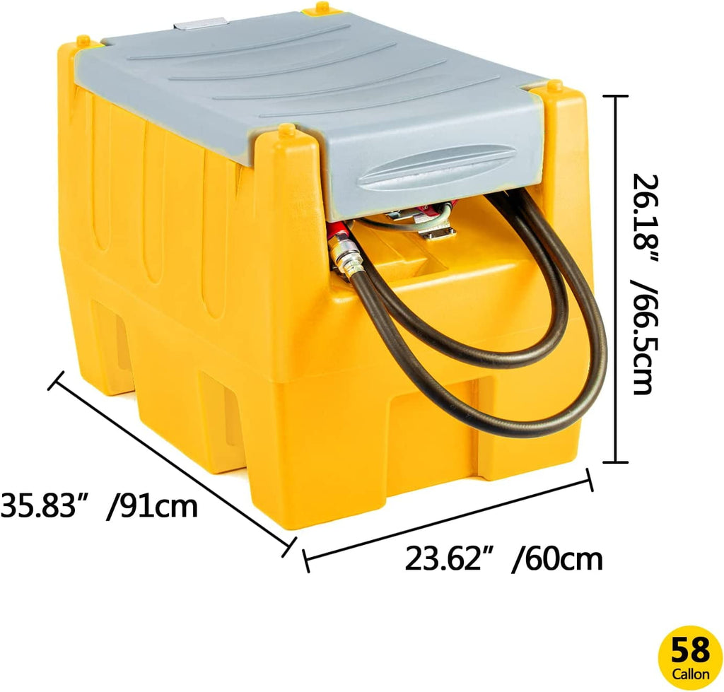 58-Gallon Portable Gasoline Fuel Tank with 12V Electric Transfer Pump, 40 GPM, 4-Meter Hose, Yellow