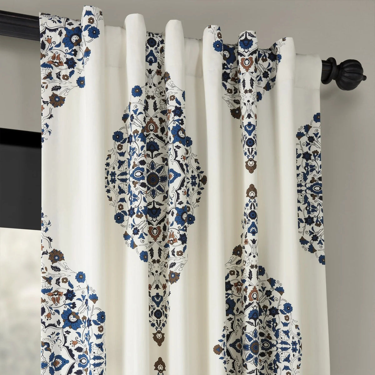 Medallion Damask Printed Cotton Room Darkening Curtain Panel, 1 Piece