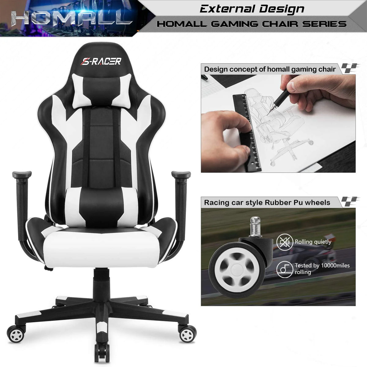 High Back Ergonomic Gaming Chair, Leather Computer Desk Chair for Gaming, Home Office and Work