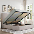 Queen Size Lift Up Storage Bed with Wingback Headboard, Upholstered Platform Bed Frame with Hidden Storage