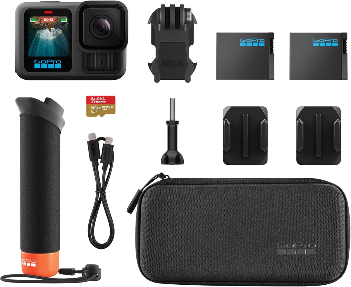 Waterproof Action Camera, 5.3K 60FPS Video, 27MP Photos, Wide-Angle Lens Compatibility, Black