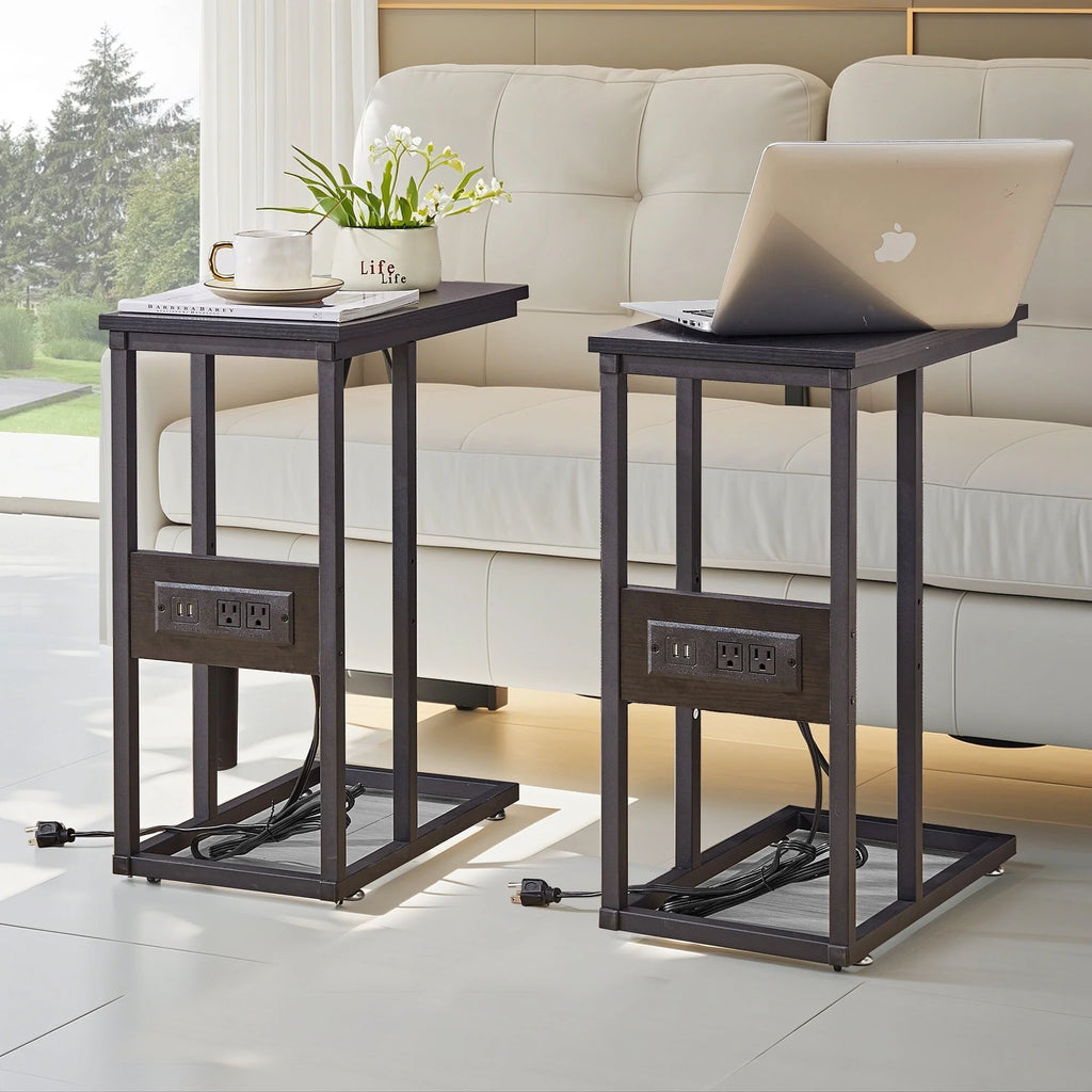 Set of 2 C-Shaped Sofa Side Tables, Small End Tables for Living Room, Bedside and TV Tray